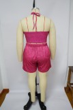 Spring Fall Plus Size Printed Casual Tank-Short Two-Piece Set