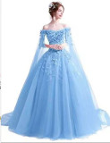 Off Shoulder Evening Dress Veil Long-Sleeved Bride Wedding Dress Formal Cocktail Party Dress（Processing time need 3-6 days）