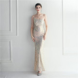 Beading Sexy Strap Slash Shoulder Formal Party Evening Dress Long Mermaid Cocktail Dress