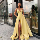 Summer Women's Sexy Slim Strap Dress Deep V Slit Formal Party Evening Dress