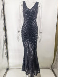 Sexy V-Neck Sleeveless Sequin Mermaid Evening Dress Formal Party Dress