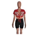 Women's Sexy Tied Cropped Top Fashion Latter Print T-Shirt