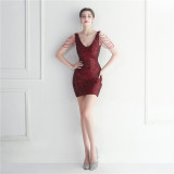 Sequins Beaded Straps Slim Bridesmaid Bodycon Dress Formal Party Dress