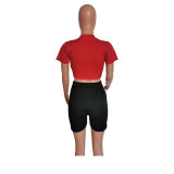 Women's Sexy Tied Cropped Top Fashion Latter Print T-Shirt