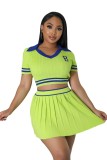 Women's Knitting Sports Pleated Skirt Cropped Short Sleeve Top Two Piece Set