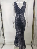 Sexy V-Neck Sleeveless Sequin Mermaid Evening Dress Formal Party Dress