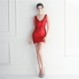 Sequins Beaded Straps Slim Bridesmaid Bodycon Dress Formal Party Dress
