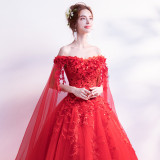 Off Shoulder Evening Dress Veil Long-Sleeved Bride Wedding Dress Formal Cocktail Party Dress（Processing time need 3-6 days）