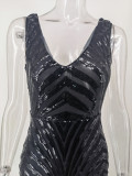 Sexy V-Neck Sleeveless Sequin Mermaid Evening Dress Formal Party Dress