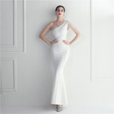 Trendy Beaded One Shoulder Slash Shoulder Sexy Long Evening Gown