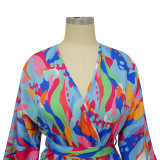Women's Fashion New V-Neck Sexy Low Back Print Shorts Jumpsuit