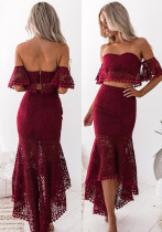 Dress lace Strapless Low Back Chic two-piece skirt set Dress lace Strapless Low Back Chic two-piece skirt set