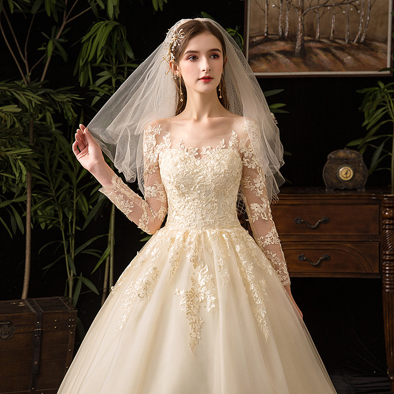Main Wedding Dress Luxury Chic Fashion Lace Long Sleeve Bridal Wedding Dress Plus Size(Processing time need 3-6 days)