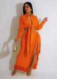 Women's Two-Piece Fringed Slit Skirt Set