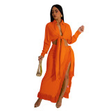 Women's Two-Piece Fringed Slit Skirt Set