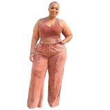 Women's Sleeveless Open Waist Bolero Elastic Waist Wide Leg Pants Plus Size Set
