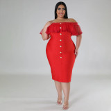 Plus Size Women Summer Off Shoulder Ruffles Dress