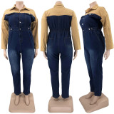 Plus Size Women's Denim Contrast Jumpsuit