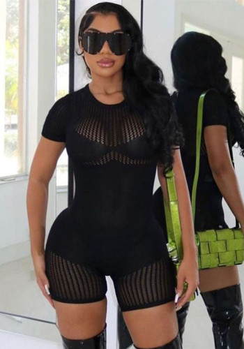 Summer Women Zipper Sexy Hollow Romper