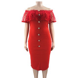 Plus Size Women Summer Off Shoulder Ruffles Dress