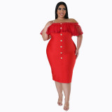 Plus Size Women Summer Off Shoulder Ruffles Dress
