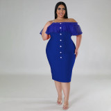 Plus Size Women Summer Off Shoulder Ruffles Dress