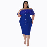 Plus Size Women Summer Off Shoulder Ruffles Dress