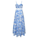 Women Printed Crop Top and Maxi Dress Two-Piece Set