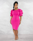 Ladies Fashion Solid Color Slim Midi Bodycon Dress
