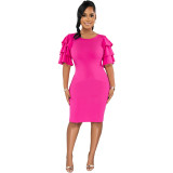Ladies Fashion Solid Color Slim Midi Bodycon Dress