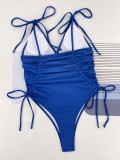 One Piece Swimsuit Drawstring Solid Bathing Suit