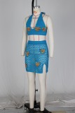 Women's Sexy Heart Print Jacquard Hollow Knitting Beach Fashion Two Piece Skirt Set