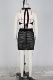 Women's Sexy Heart Print Jacquard Hollow Knitting Beach Fashion Two Piece Skirt Set