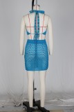 Women's Sexy Heart Print Jacquard Hollow Knitting Beach Fashion Two Piece Skirt Set