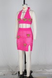Women's Sexy Heart Print Jacquard Hollow Knitting Beach Fashion Two Piece Skirt Set