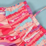 Sexy printed suspenders pleated wide-leg suspenders Jumpsuit