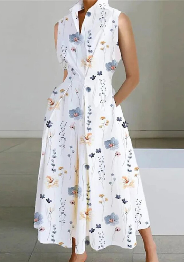 Summer Career Fashion Polka Dot V Neck Ladies Button Mermaid Dress