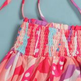 Sexy printed suspenders pleated wide-leg suspenders Jumpsuit