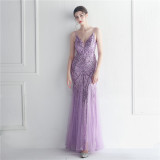 Sequin mesh sexy sling event long evening dress