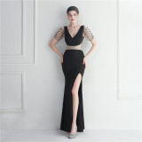 Gown Beaded Beaded Officiant Wedding Long Evening Dress