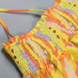 Sexy printed suspenders pleated wide-leg suspenders Jumpsuit