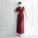 Beaded Ruffle Sleeve Mesh See-Through Bridesmaid Etiquette Celebration Dinner Long Evening Gown