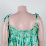 Sexy printed suspenders pleated wide-leg suspenders Jumpsuit