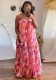 Sexy printed suspenders pleated wide-leg suspenders Jumpsuit