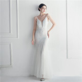 Sequin mesh sexy sling event long evening dress
