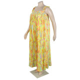 Sexy printed suspenders pleated wide-leg suspenders Jumpsuit