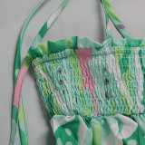 Sexy printed suspenders pleated wide-leg suspenders Jumpsuit