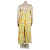 Sexy printed suspenders pleated wide-leg suspenders Jumpsuit