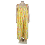Sexy printed suspenders pleated wide-leg suspenders Jumpsuit