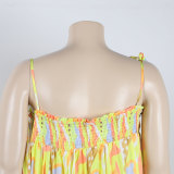 Sexy printed suspenders pleated wide-leg suspenders Jumpsuit